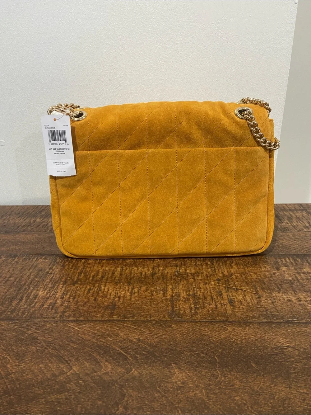Coach Quilted Elodie Chain Shoulder Crossbody Bag- Marigold Suede